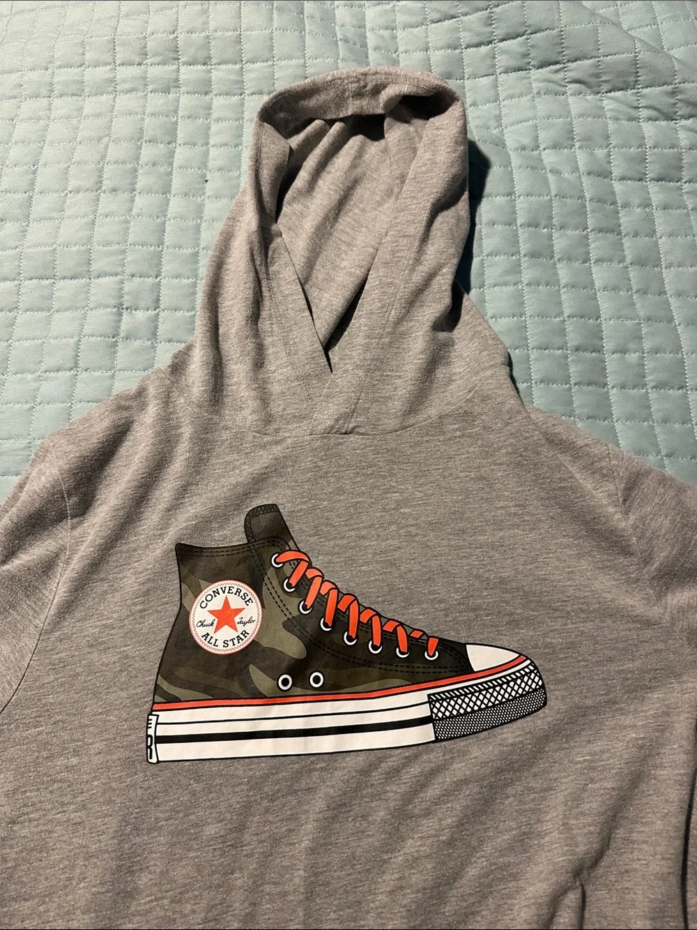 Converse Gray Hoodie with Camo Sneaker and Orange Accents - Youth Large